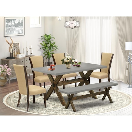 East West Furniture 6 Piece X-Style Dining Room Set - Distressed Jacobean X797VE703-6